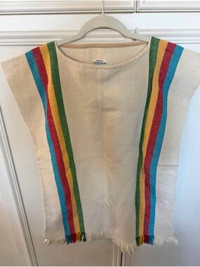 Womens Cream Woven Tunic Top (or Mini Dress) with Rainbow Stripes